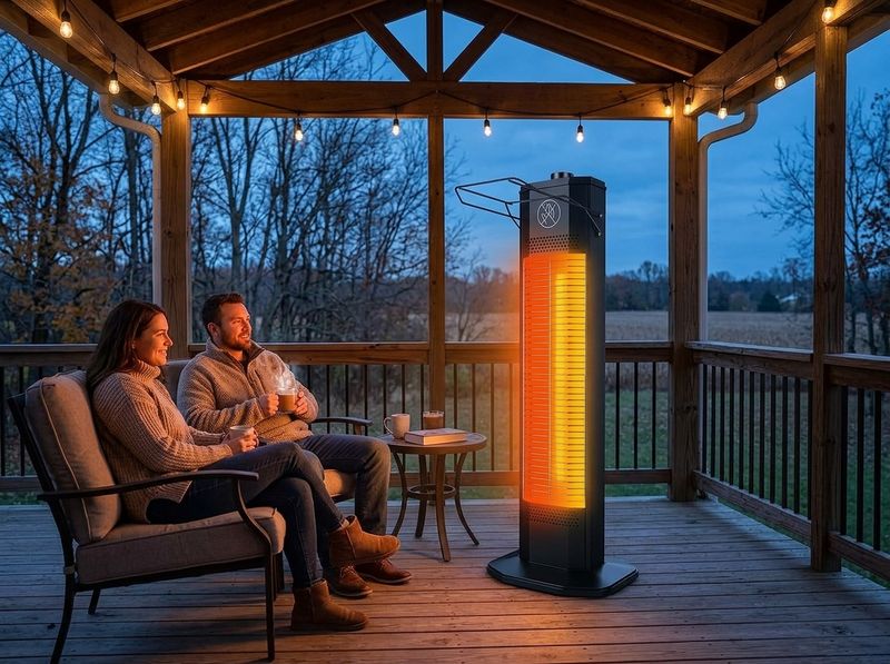 NFCCRA Compact Infrared Tower Heater carried by its handle